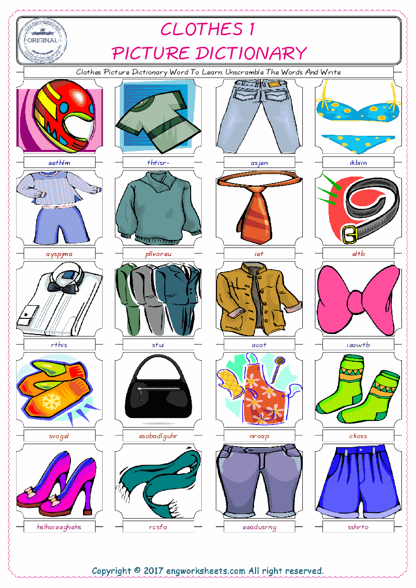  Clothes ESL Worksheets For kids, the exercise worksheet of finding the words given complexly and supplying the correct one. 